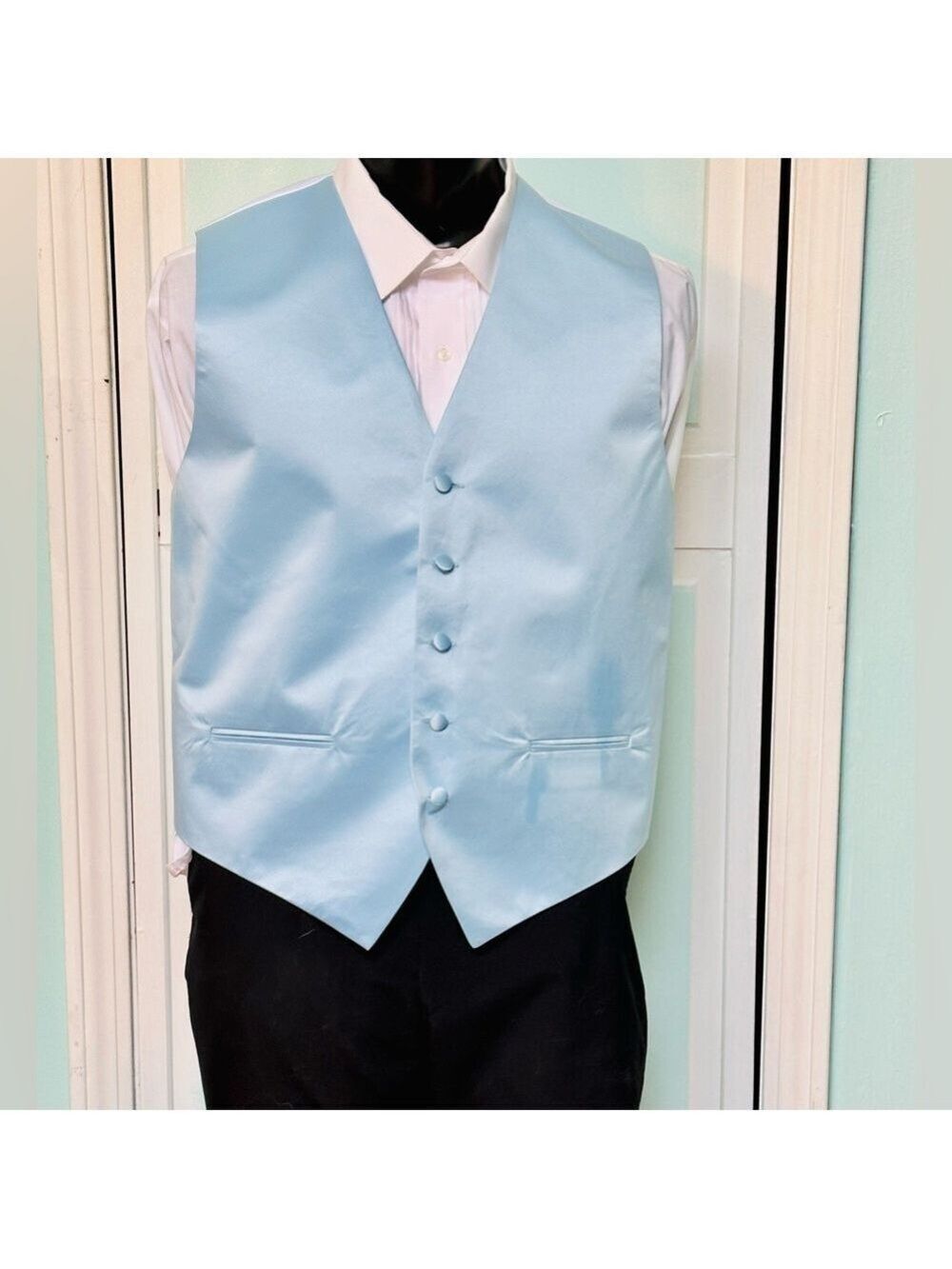 Baby Light Blue Satin Closed Back Vest Wedding Prom Men’s XL XLarge